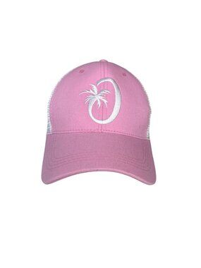 Chateau De Berne‎ Trucker Hat Womens Pink White Embroidered Adjustable Snapback